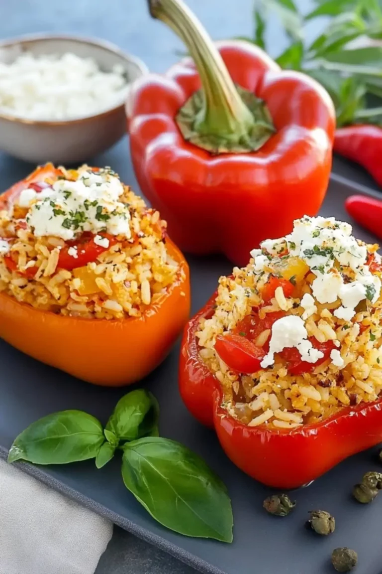 Gefüllte paprika mit reis und feta