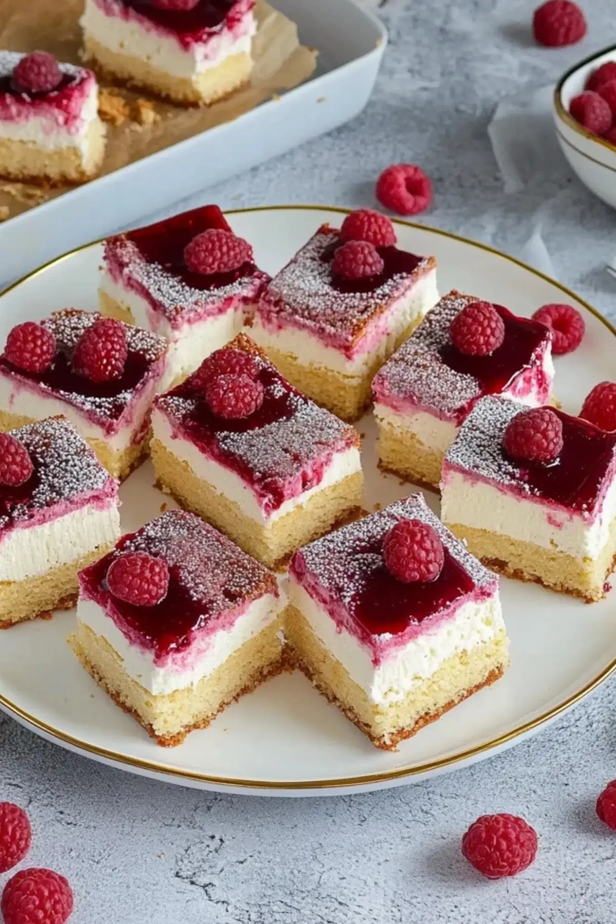 Butterkekskuchen mit Himbeeren und Pudding