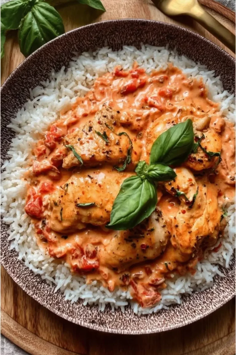 Hähnchen mit Reis und Tomatensoße