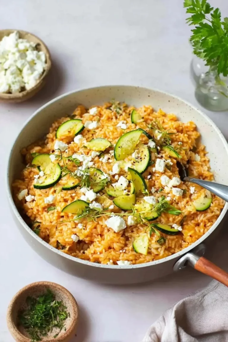 Zucchini Reis Pfanne mit Feta– 20 Minuten Rezept