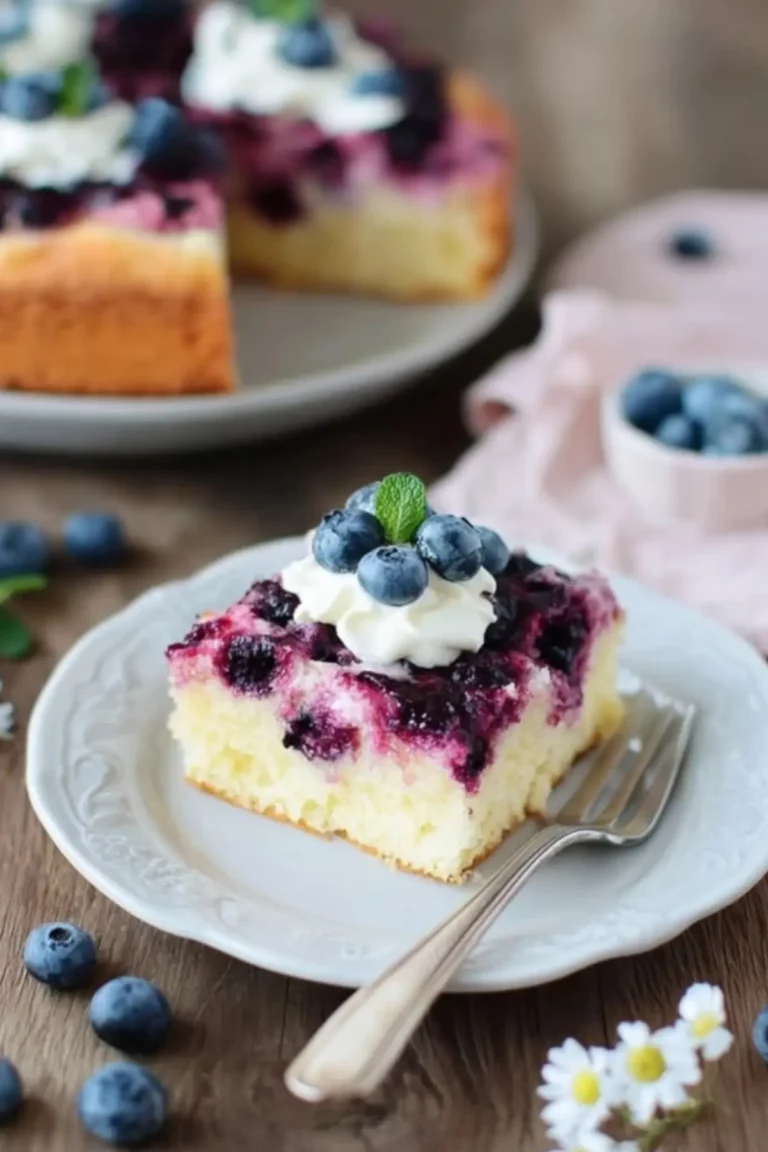 Softer Buttermilchkuchen mit Heidelbeeren auf einem Teller