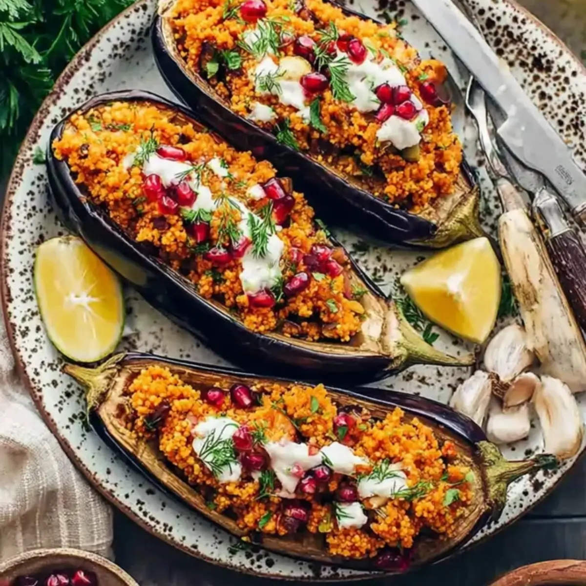 Gefüllte Auberginen mit Bulgur