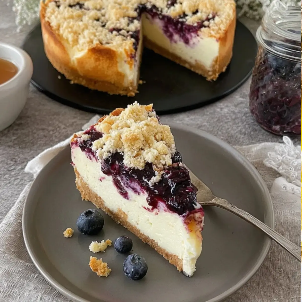 Kasekuchen Mit Heidelbeeren Und Streusel