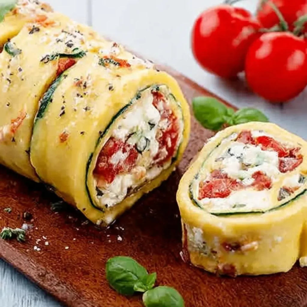 Zucchini-Rolle mit Feta und Tomaten – 15 Minuten Zubereitung ... Zucchini-Rolle mit Feta und Tomaten – 15 Minuten Zubereitung ...