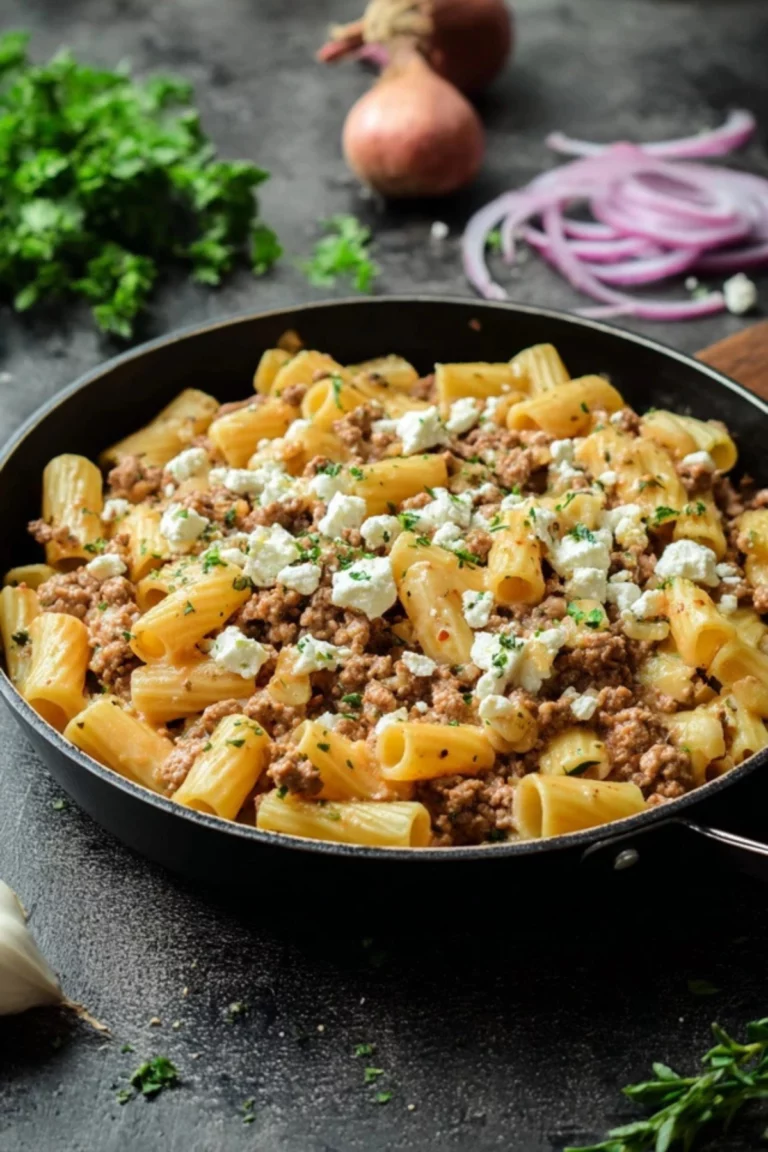 Cremige Nudel-Hackfleisch-Pfanne mit Feta