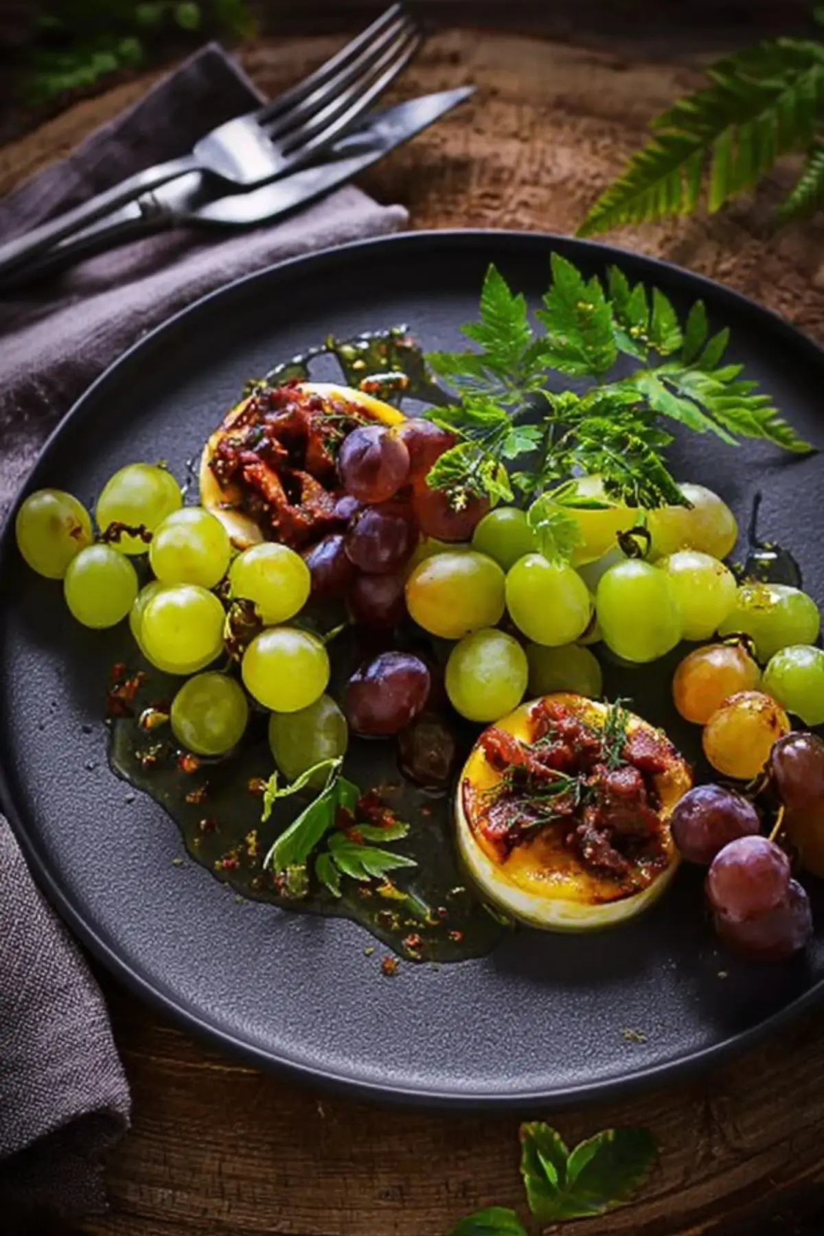 Gratinierter Ziegenkäse mit Trauben-Dressing und Bitz