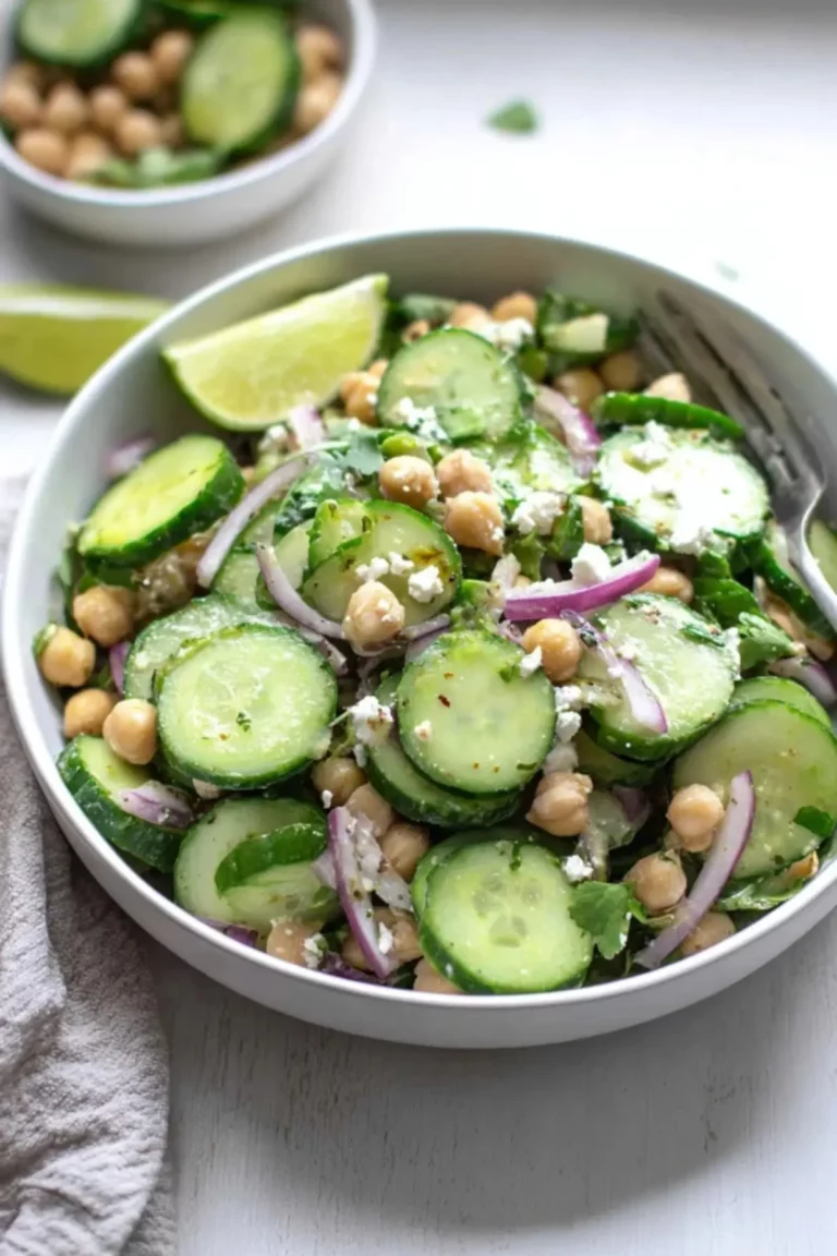 Gurkensalat mit Feta und Kichererbsen