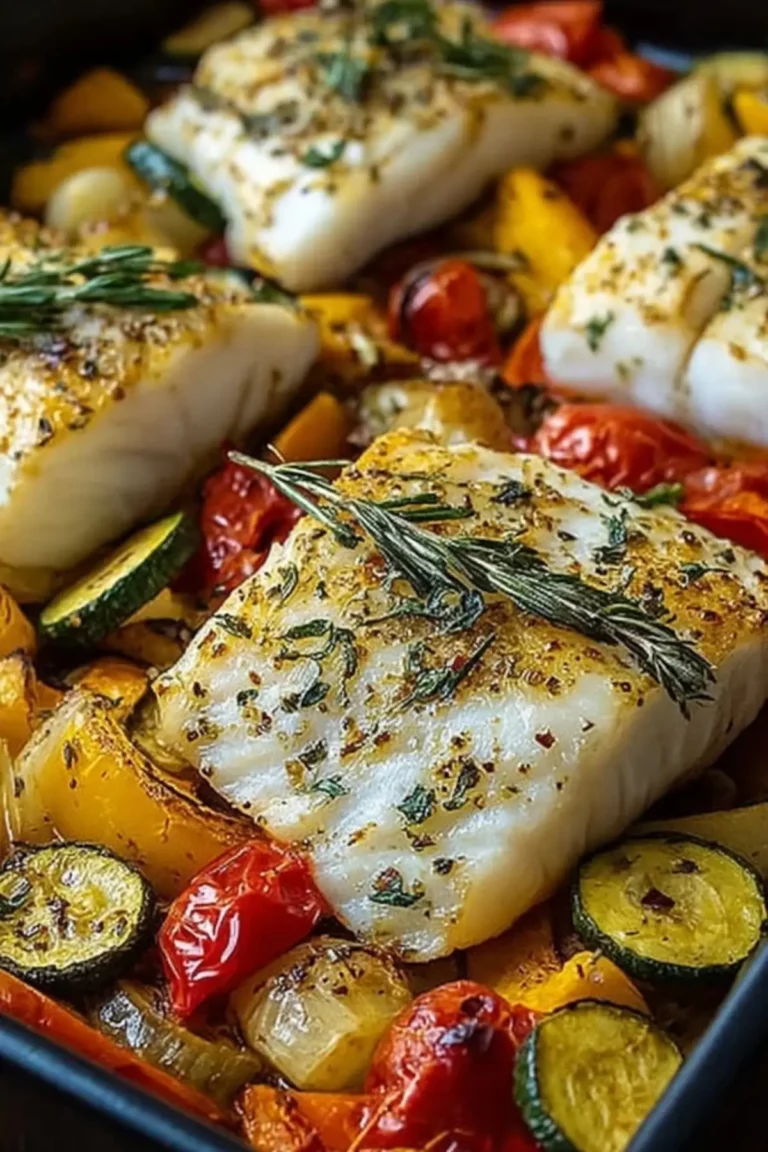 Mediterran gebackene Fischfilets mit Gemüse