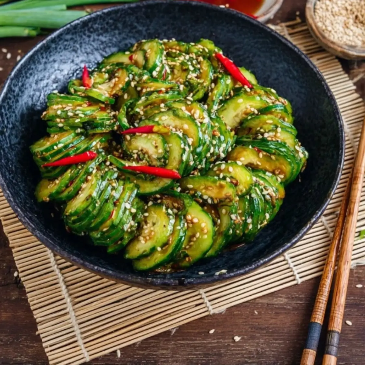 Asiatischer Gurkensalat mit Chili & Sesam