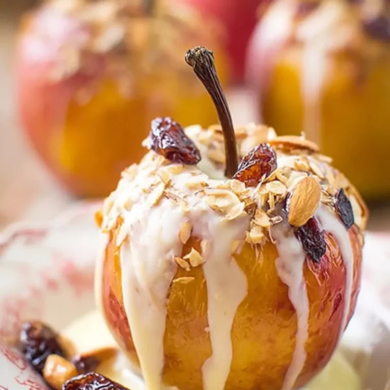 Bratapfel mit Mandeln, Rosinen und Vanillesoße