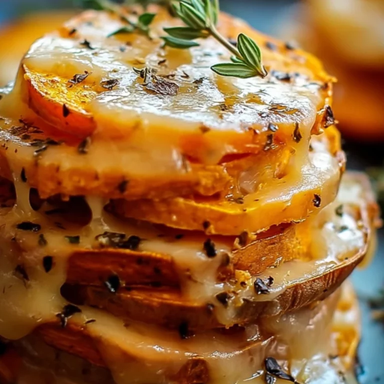 Käsige Gruyère-Süßkartoffel-Stacks