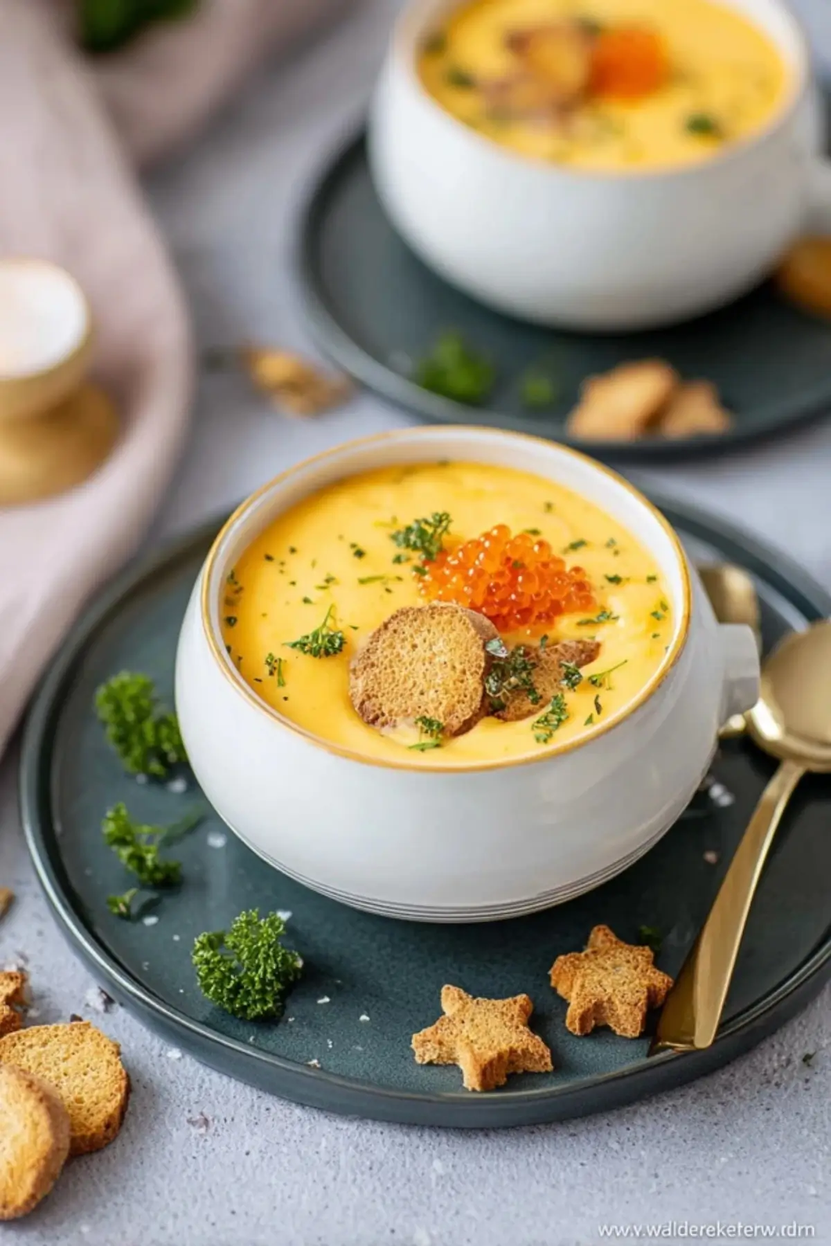 Festliche Süßkartoffelsuppe mit Sternencroutons und Forellen-Caviar ...