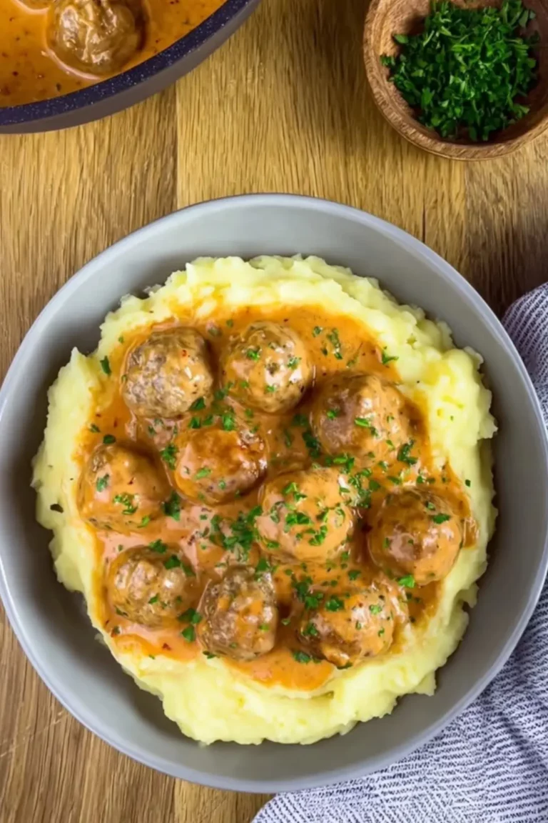 Hackbällchen in cremiger Sauce mit Kartoffelpüre