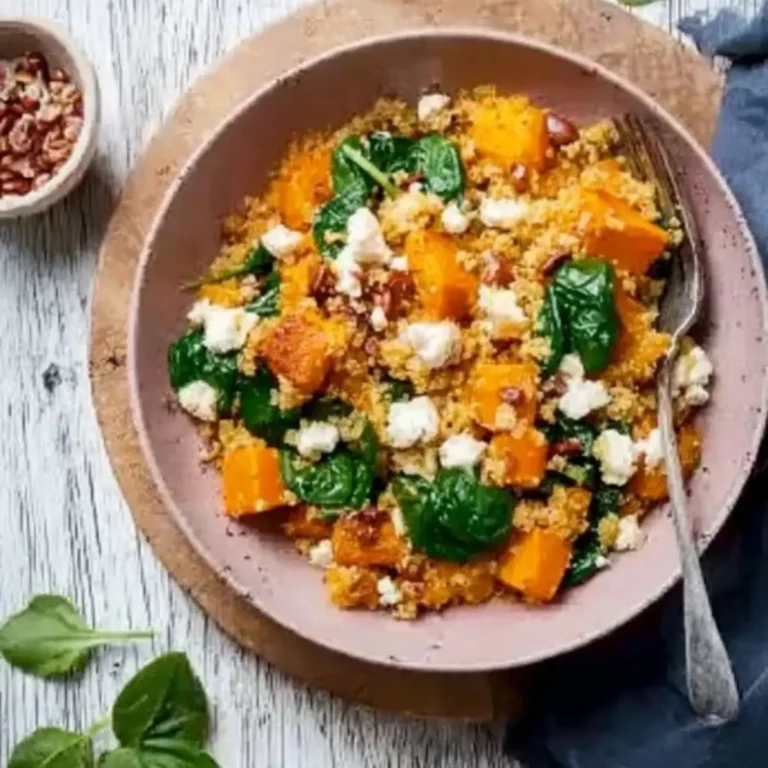 Hirsepfanne mit Kürbis, Spinat und Feta