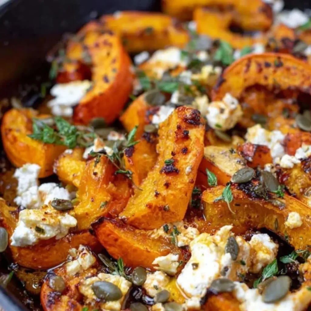 Ofenkürbis Beilage mit Feta und Honig