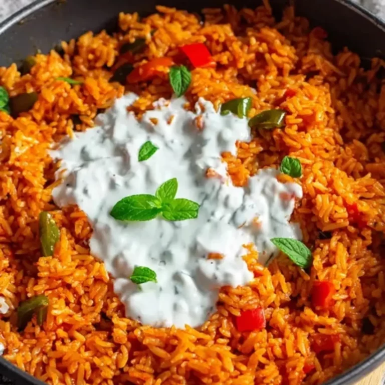 Paprika-Reis-Pfanne mit Joghurtsoße