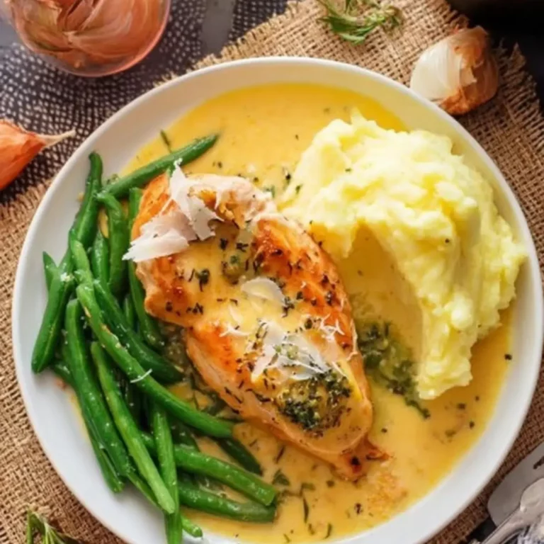 Parmesan Hähnchen mit Kartoffelpüree und grünen Bohnen