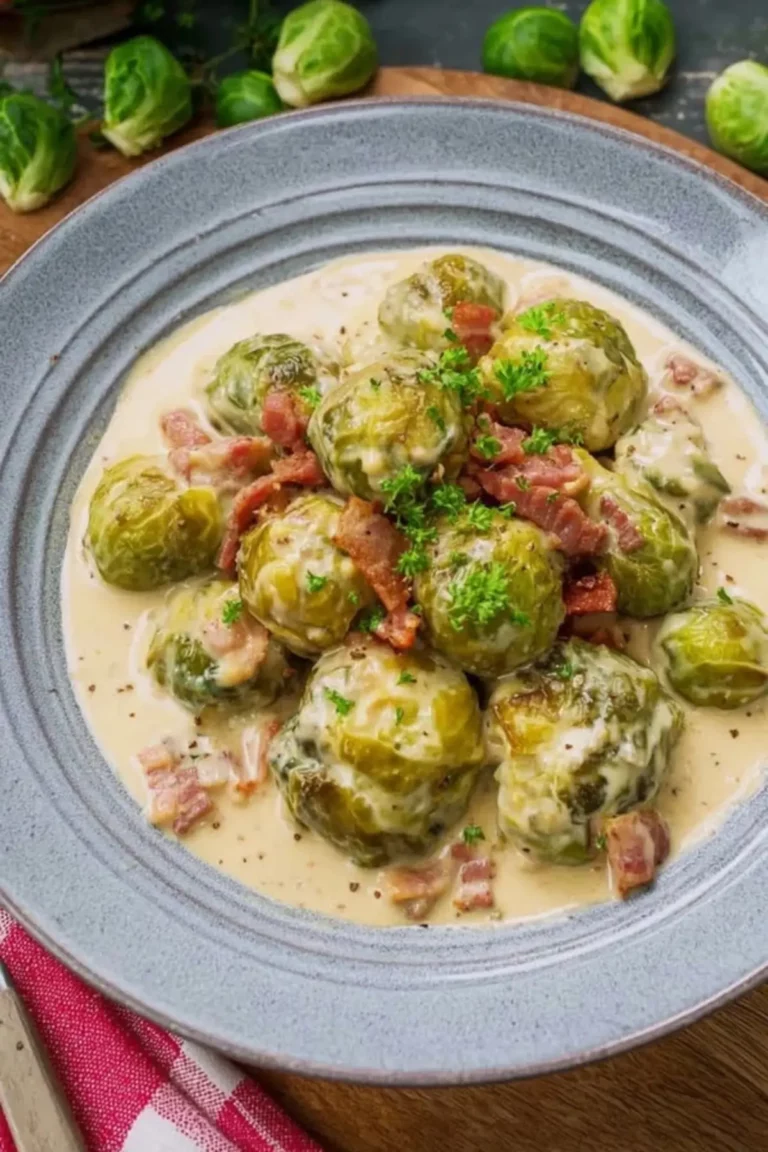 Rahm-Rosenkohl mit Speck und cremiger Soße