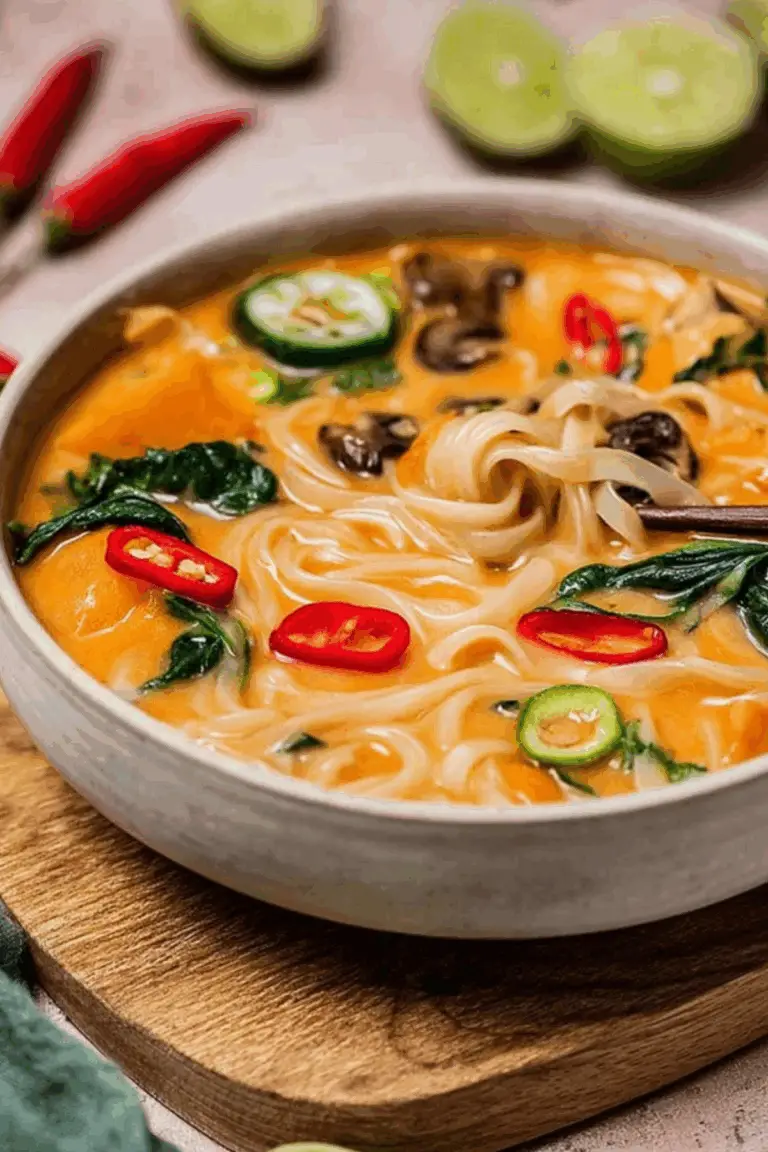 Asiatische Kokos-Curry-Suppe mit Reisnudeln