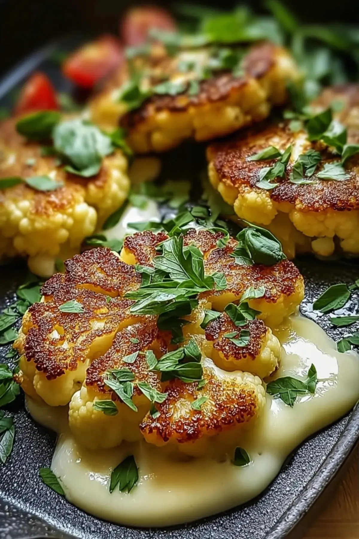 Gebackene Blumenkohlsteaks mit Mozzarella