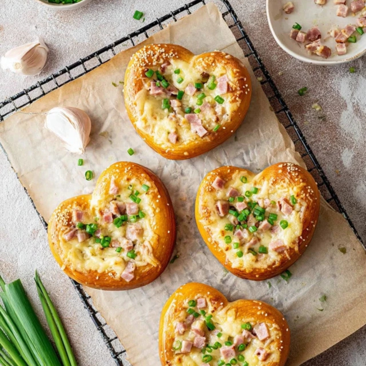 Überbackene Brezeln mit Schinken und Käse