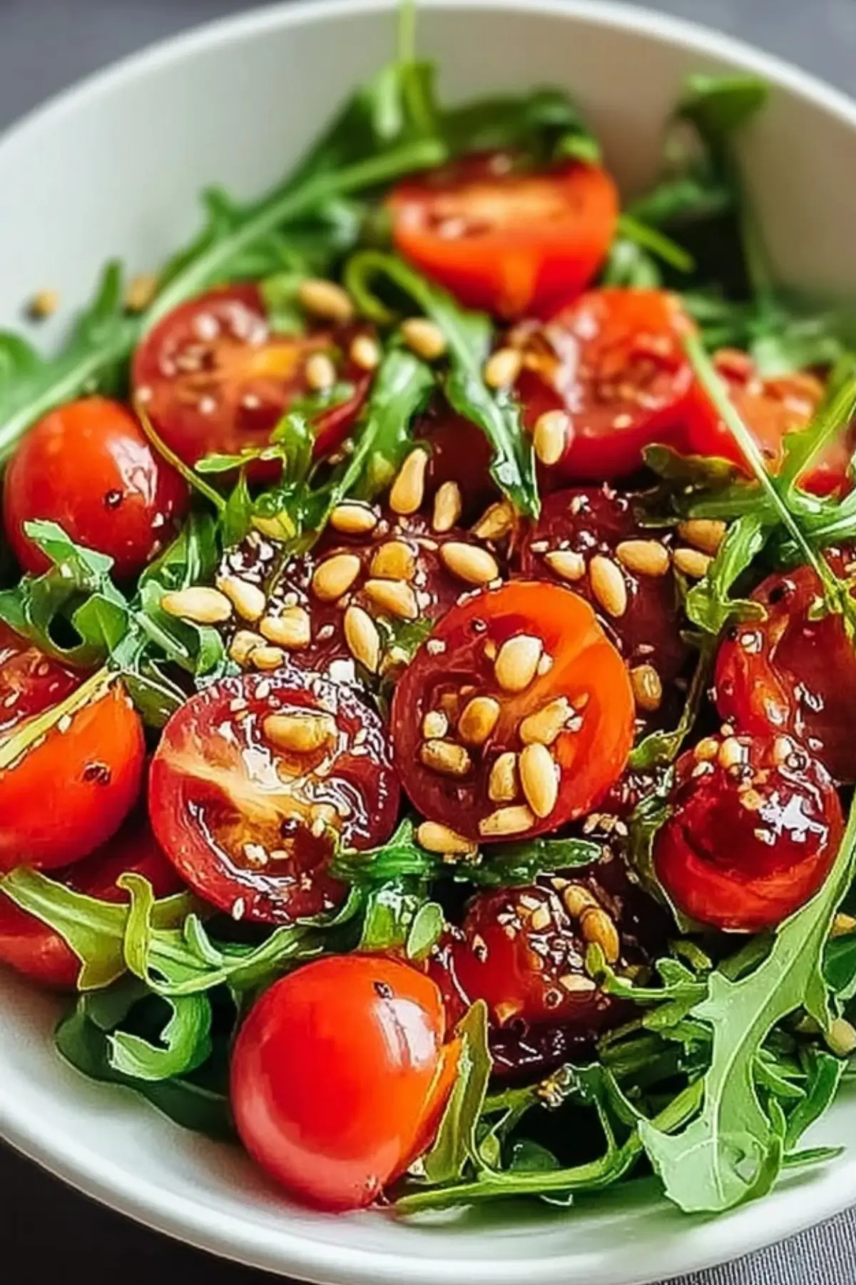 Frischer Tomaten Rucola Salat mit Pinienkernen