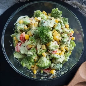 Gesunder Brokkolisalat mit Joghurt Knoblauchsoße