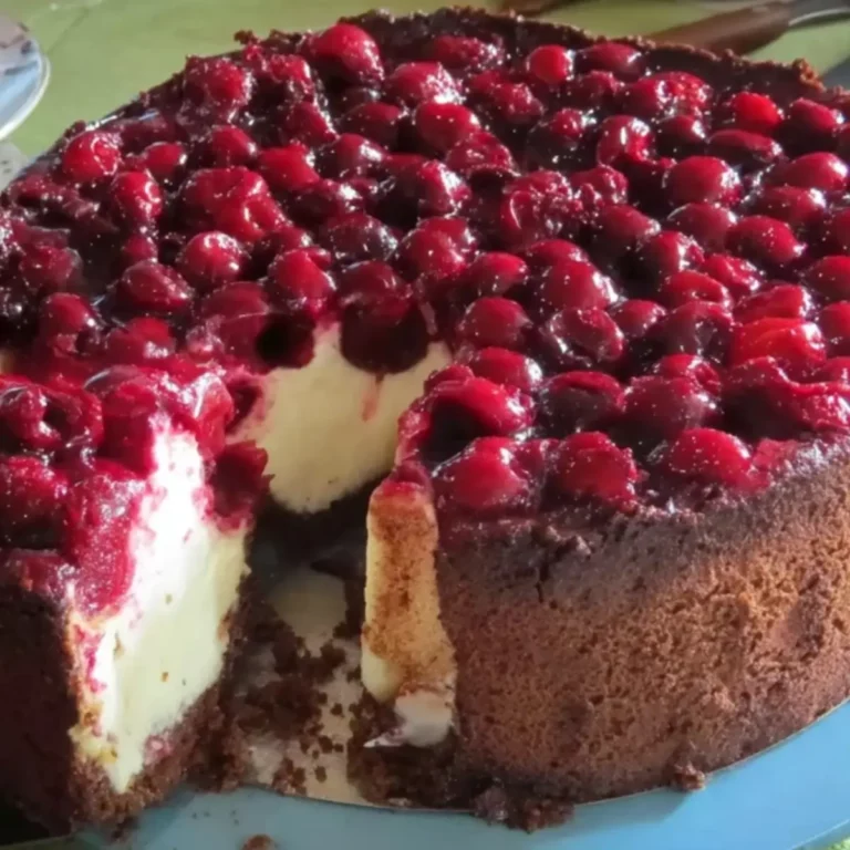 Käsekuchen mit Kirschen und Schmand