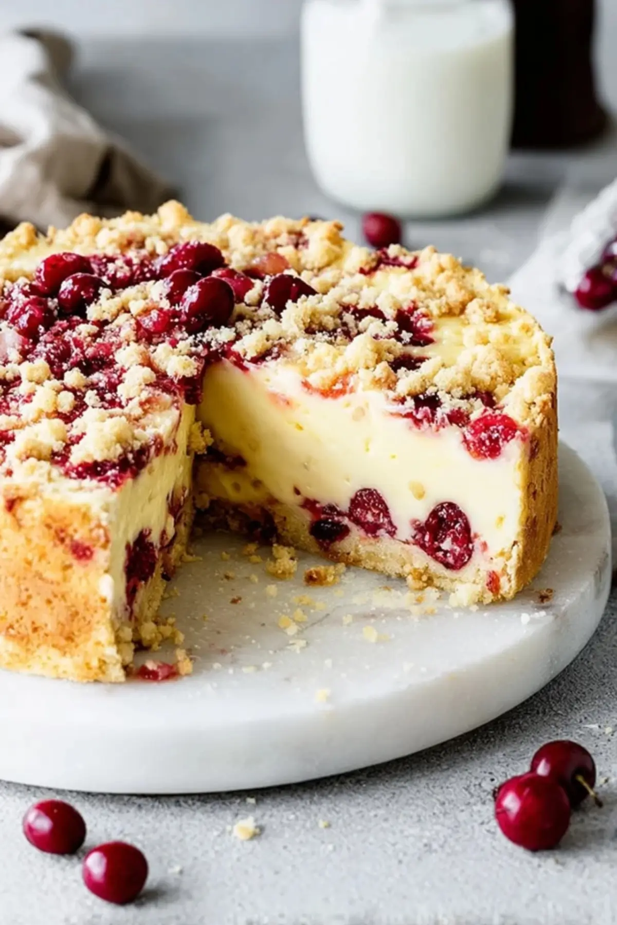 Kirschkuchen mit Pudding und Streuseln