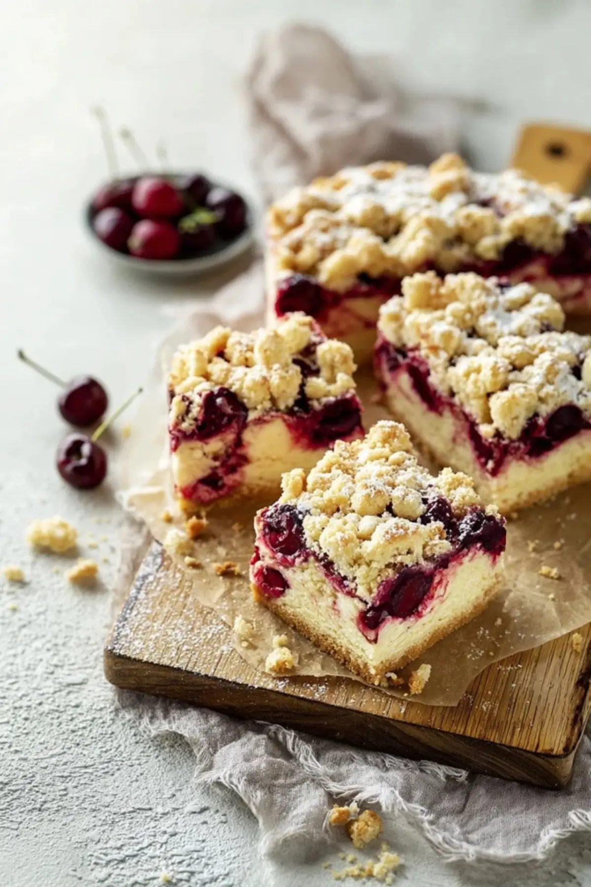 Kuchen mit Süßkirschen und Mandelstreuseln