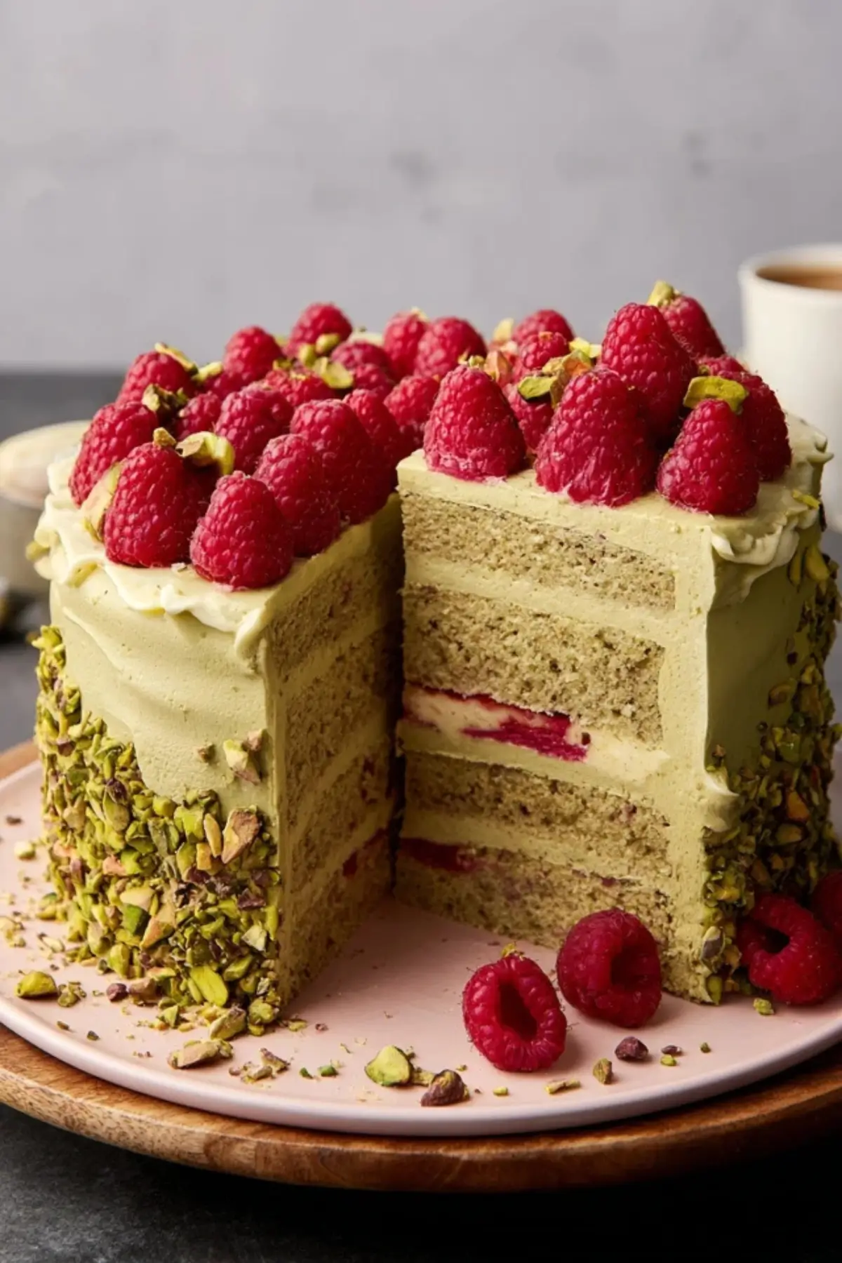 Pistazien Torte mit echter Pistaziencreme & Himbeeren