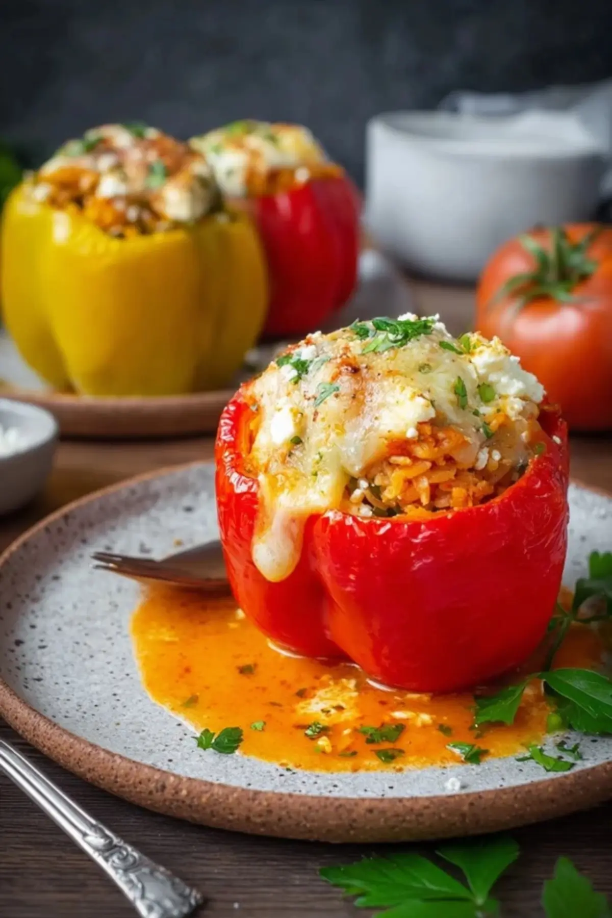 Vegetarisch gefüllte Paprika mit Reis und Feta