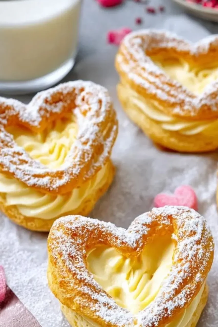 Windbeutel Herzen mit Vanillepudding Füllung