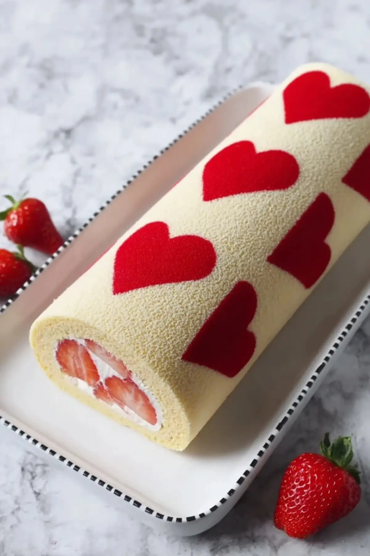 Erdbeer Biskuitrolle mit Herzen