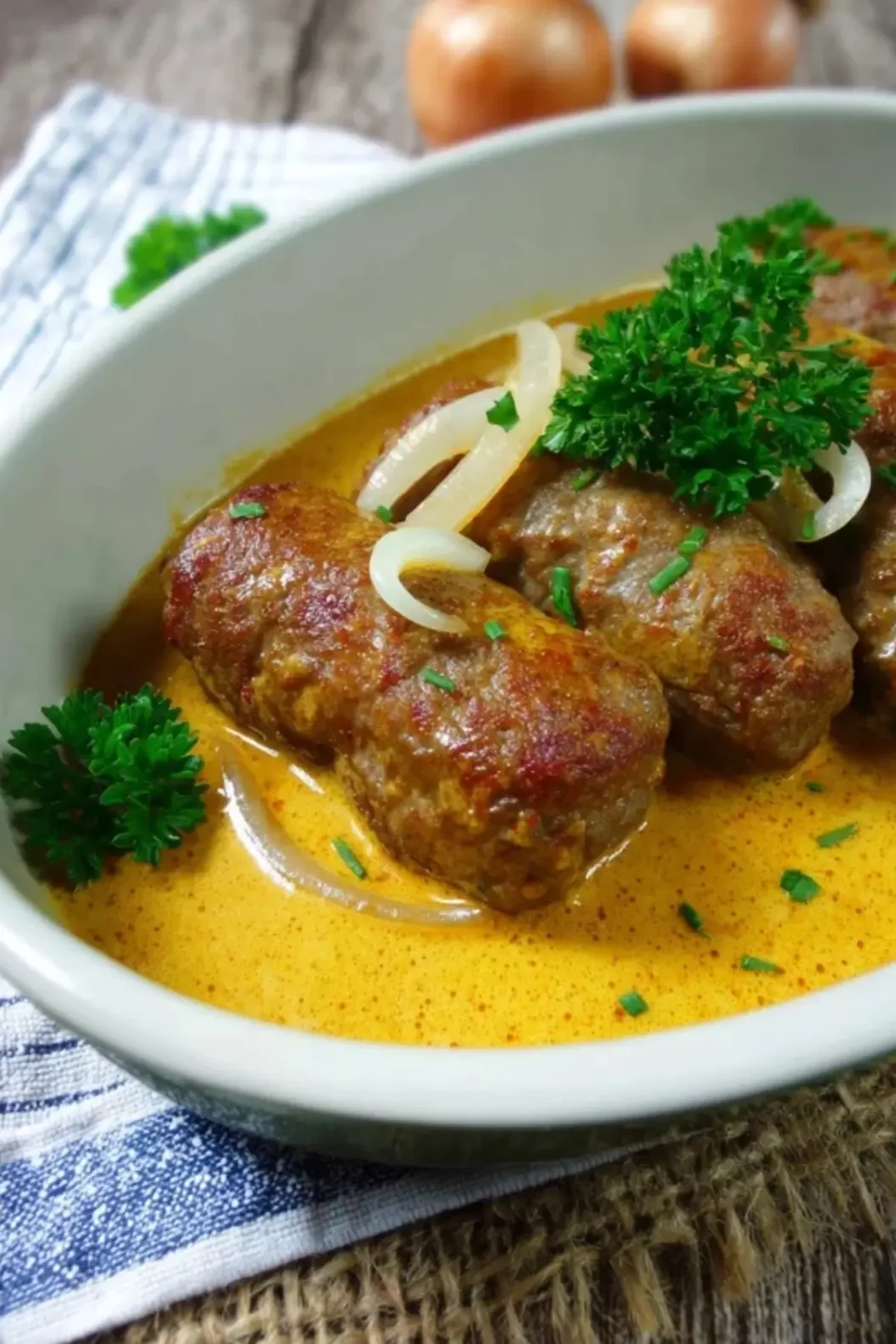 Hackfleischrouladen mit Sahne Zwiebel Sauce