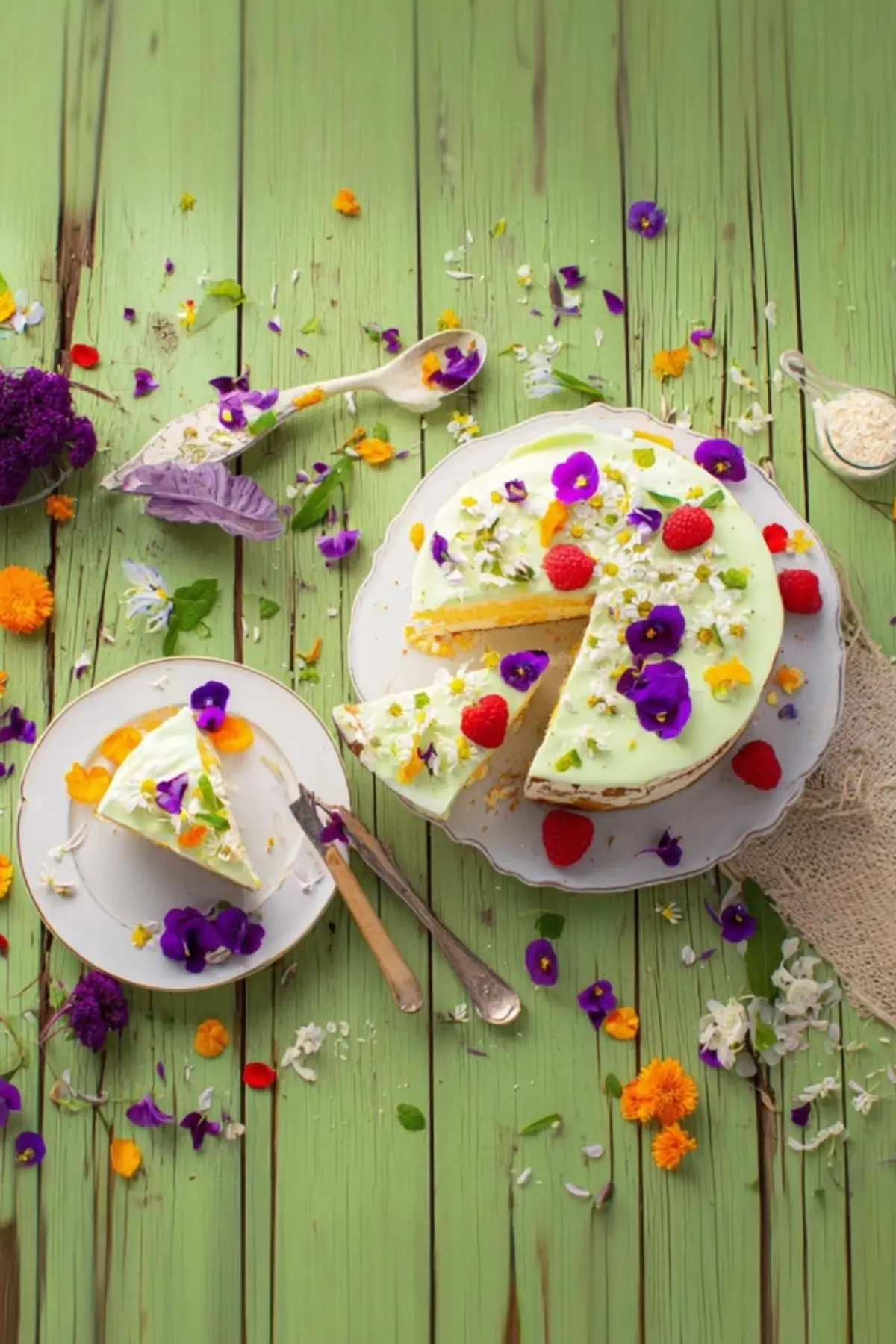 Ostertorte mit Waldmeister und essbaren Blüten