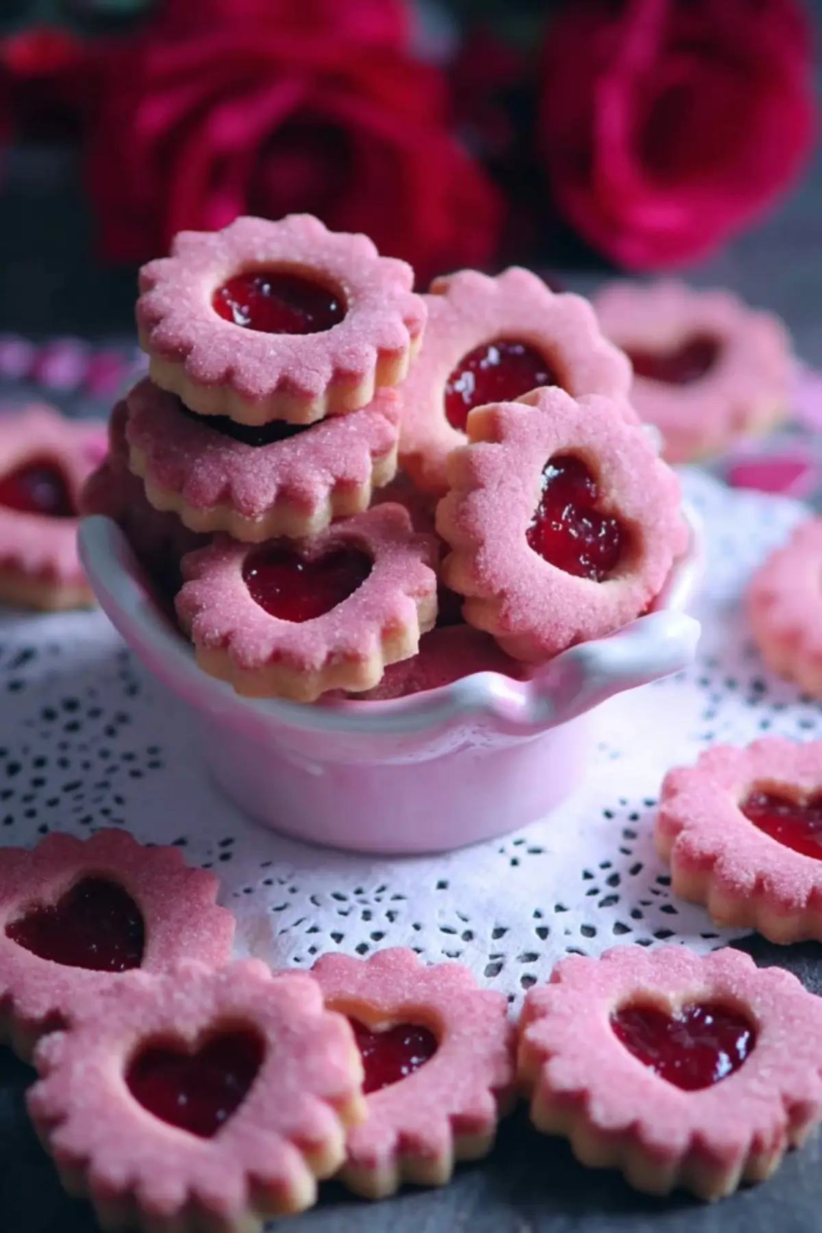rosa rote Linzer Plätzchen