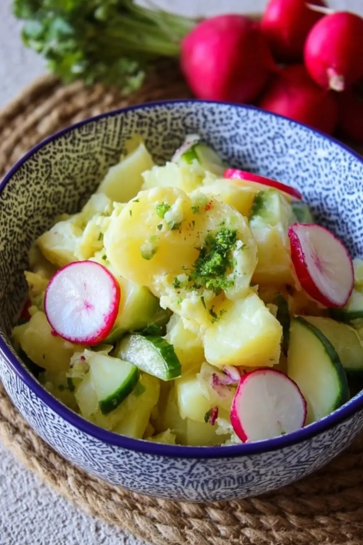 Kartoffelsalat mit Radieschen und Gurke