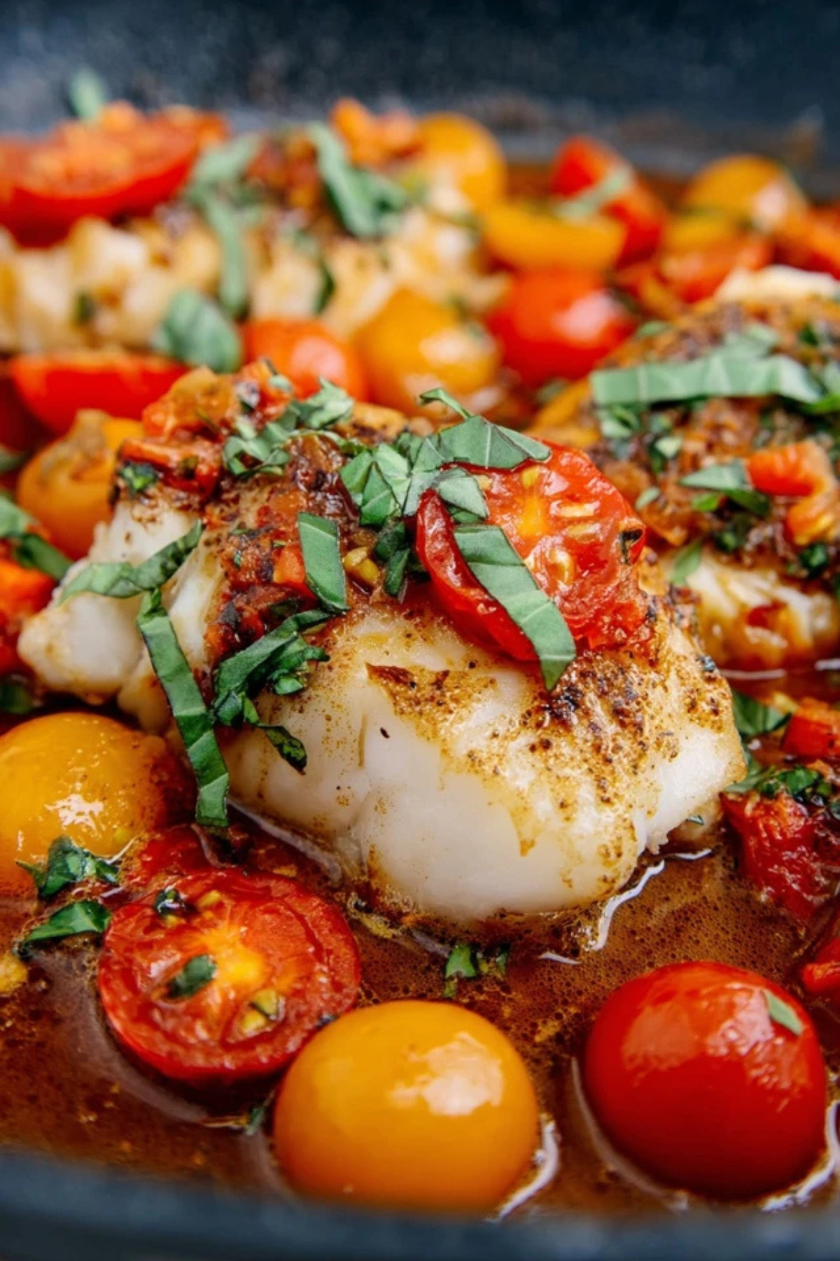 Kabeljau in Tomaten Basilikum Sauce