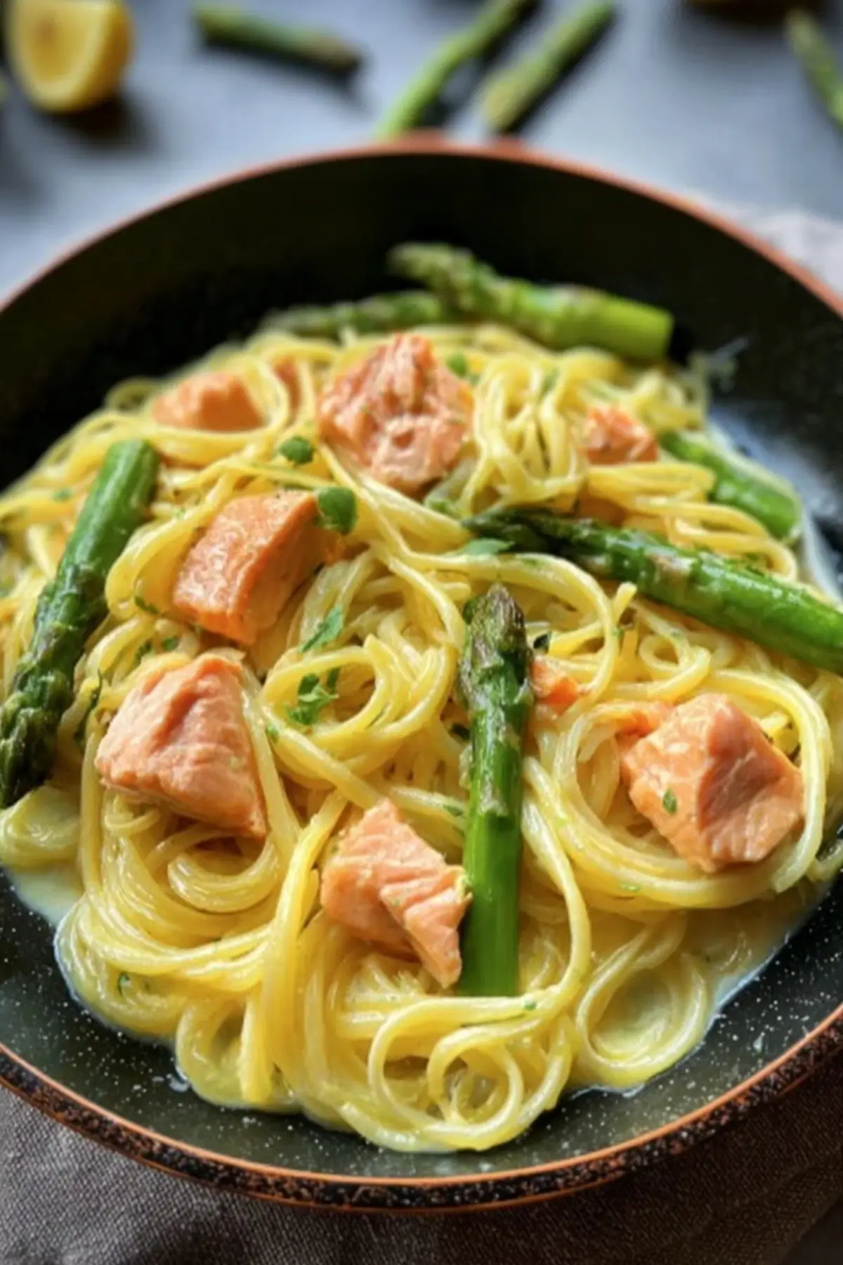 Spaghetti mit Lachs und Spargel