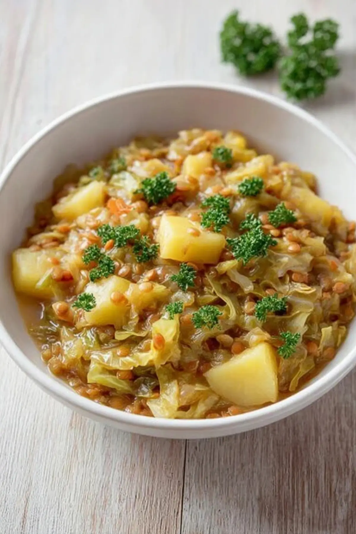 Spitzkohl mit Kartoffeln und roten Linsen