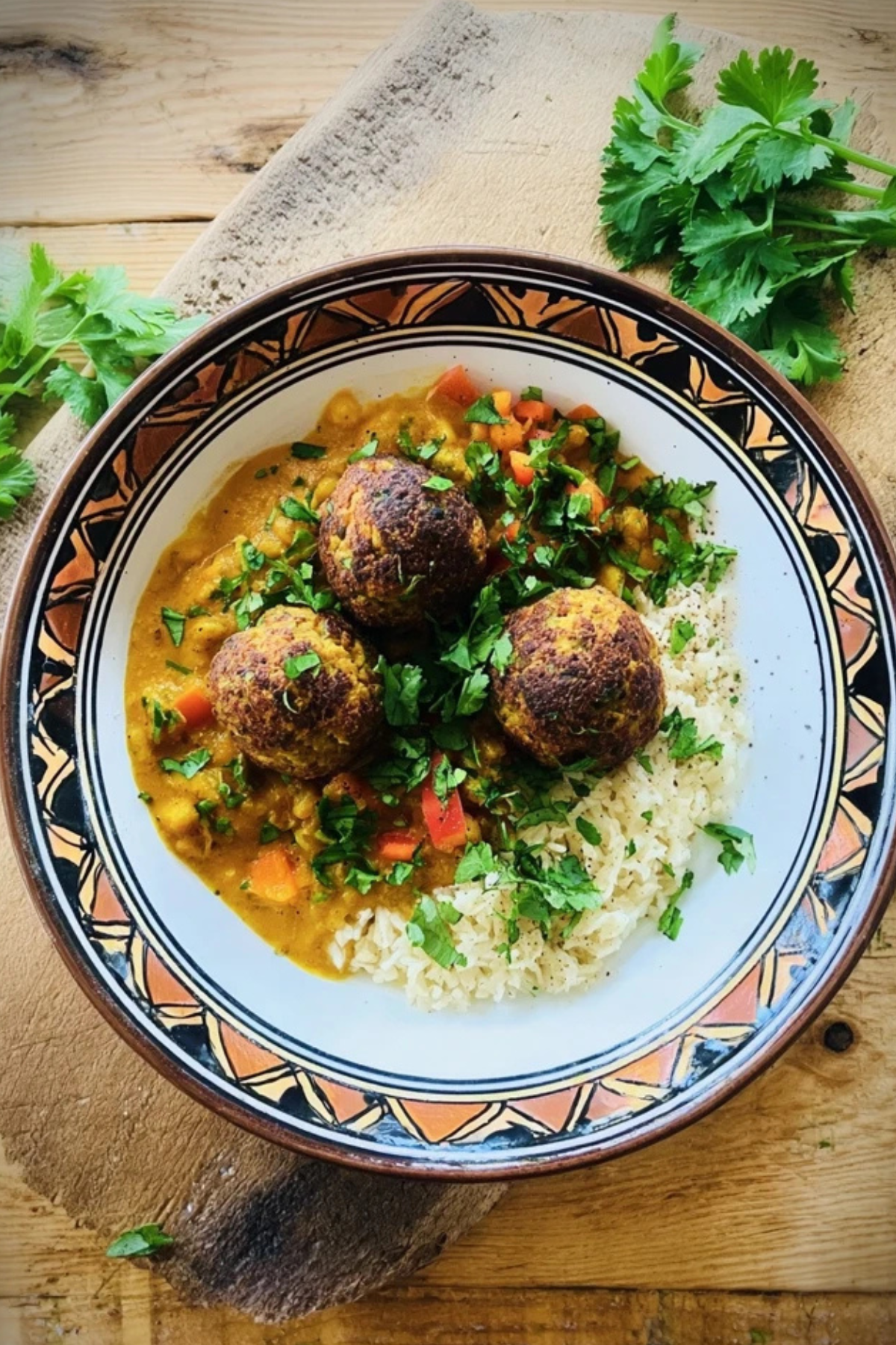 Vegane Linsenknödel in würziger Curry Sauce