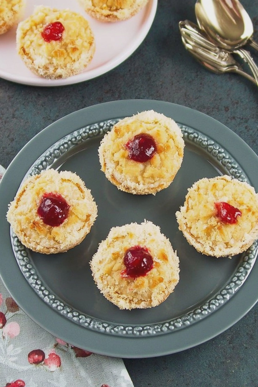 Leckere Frankfurter-Kranz-Muffins mit Kirschen und Haselnusskrokant auf einem Teller.
