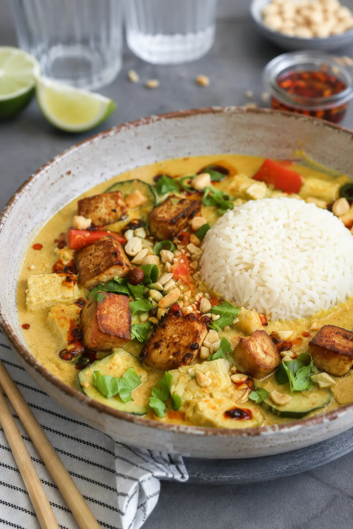 Veganes Thai Erdnuss & Tofu Curry